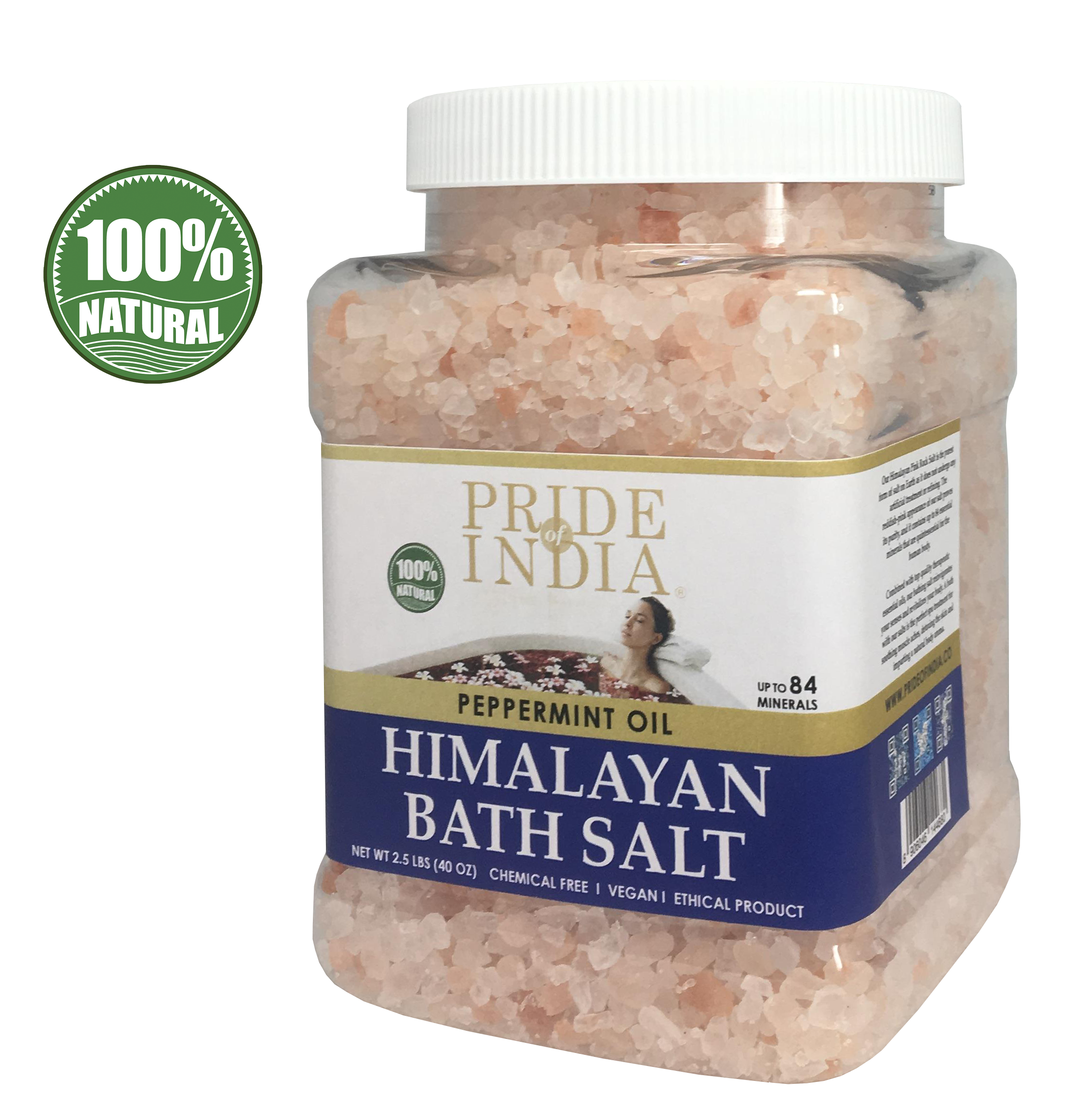 Himalayan Pink Bathing Salt - Enriched w/ Peppermint Oil and 84+